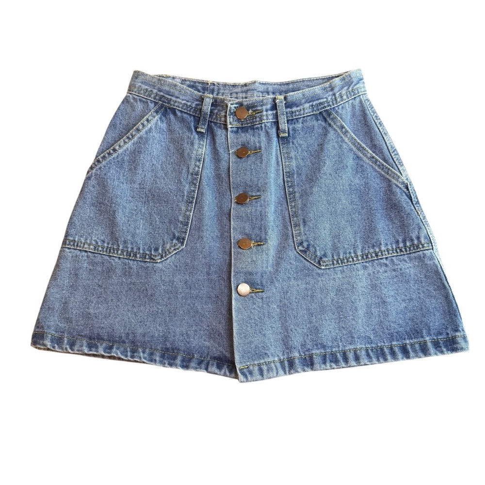 Yimeixuan Jean Skirt Size S Short Denim A Line Mini Pockets Buttons Vintage